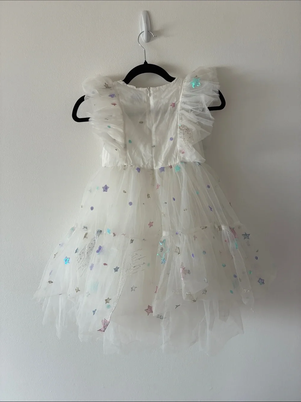 Lola + The Boys White Tulle Starry Princess Dress with Iridescent Stars